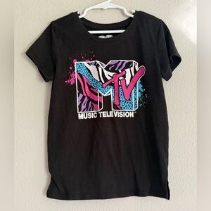 MTV Black Tee with Pink, Blue & Purple Logo